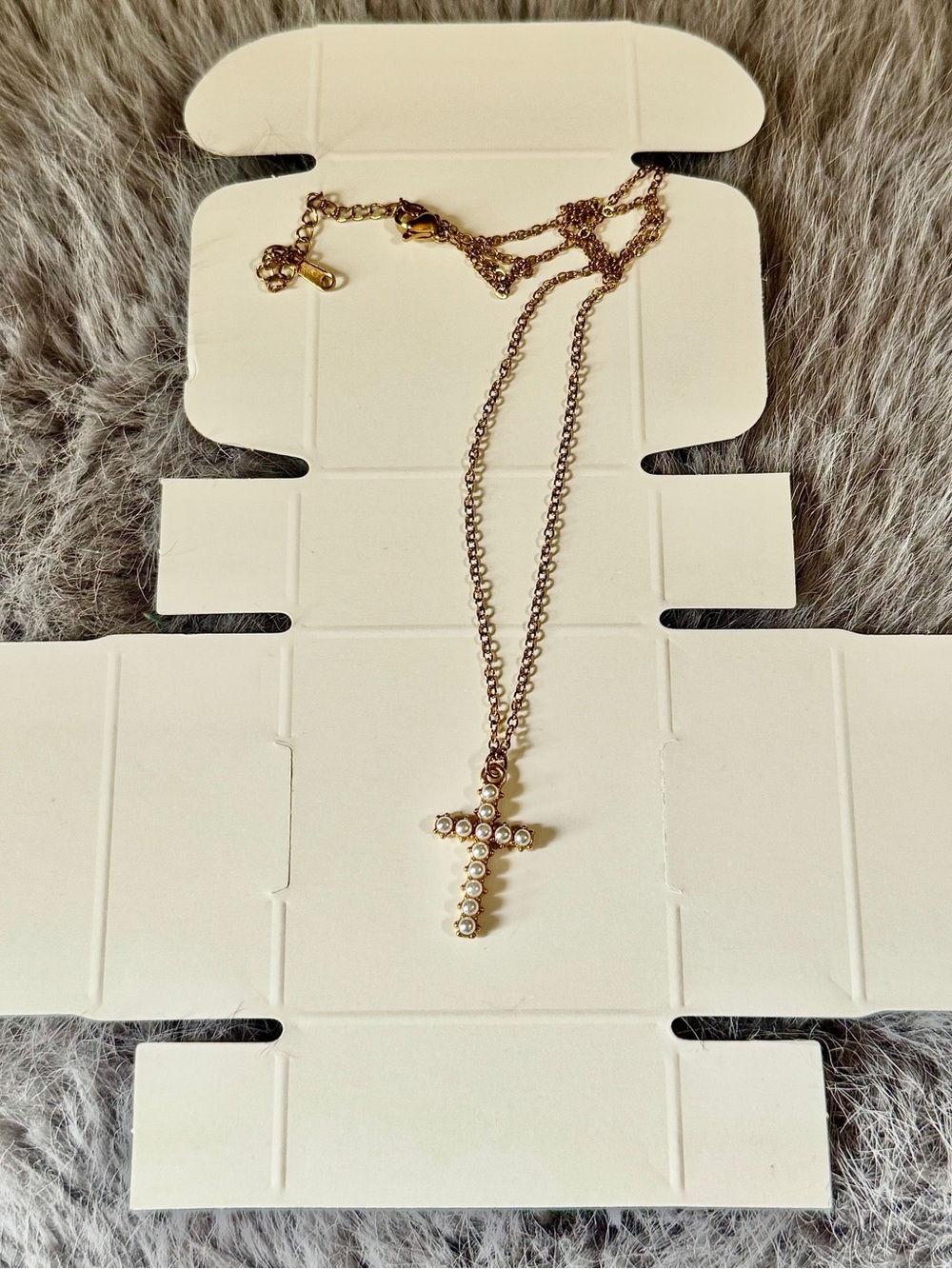 Gold Plated Pearl Cross Necklace New